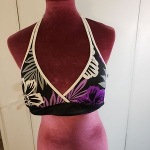 ZeroXposur Reversible Bikini Swimsuit Top Purple Tropical Triangle Halter Sz  14